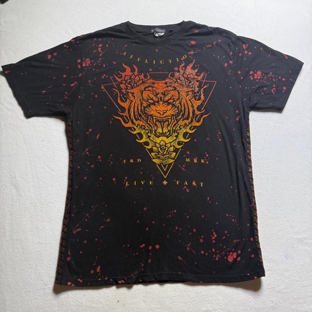 Affliction black t shirt with orange